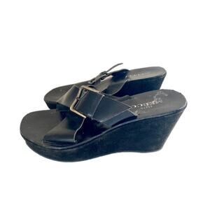 Sesto Meucci Women's Black Leather Platform Sandals Slides Size 7.5 Wedge